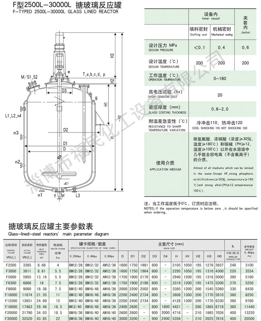 30000L搪玻璃反應(yīng)釜技術(shù)參數(shù)